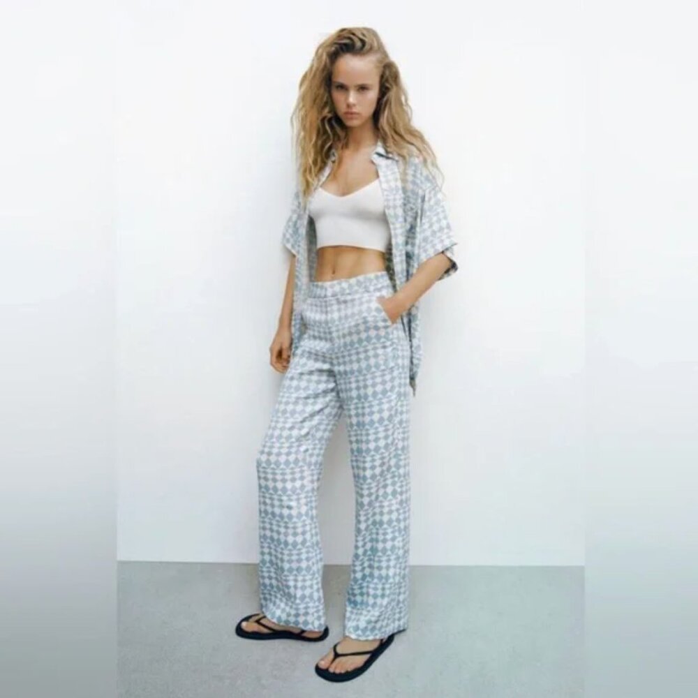 Zara Satin Effect Geometric Printed Pants S